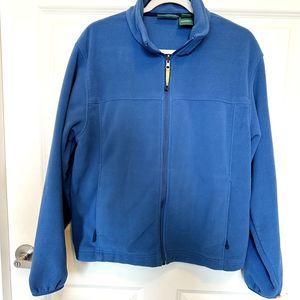 LL Bean Jacket Mens Medium Sweater Fleece Blue Pockets Mock Neck Full Zip